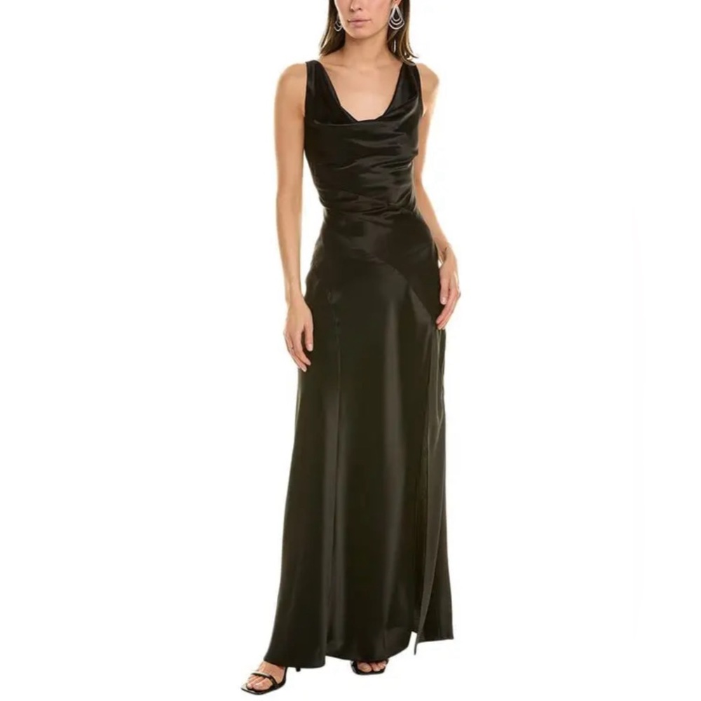 NICHOLAS  Alfine Draped Satin Black Gown
